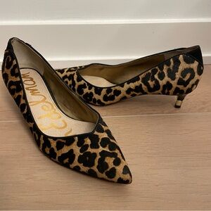 SAM EDELMAN Leopard Print Pointed Toe Kitten Heel Pumps